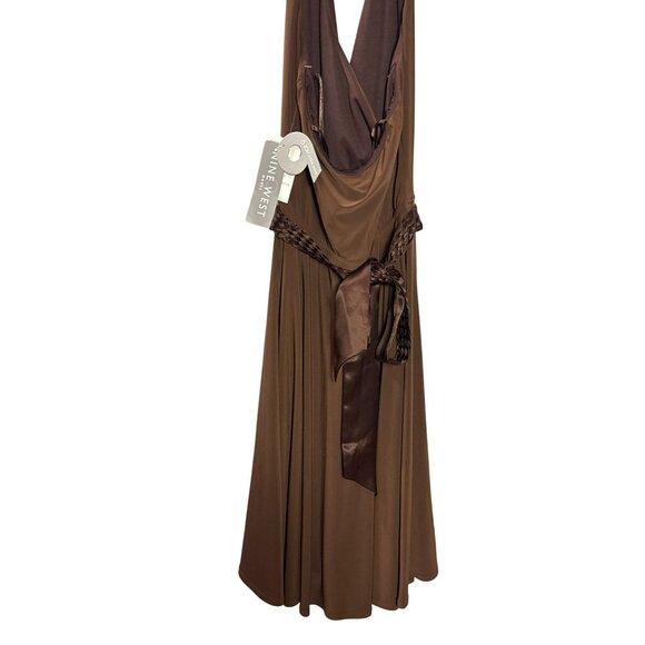 Nine West Halter Midi Dress 8 Vintage Y2K Fit & Flare Braided Belt Brown New - Picture 9 of 13